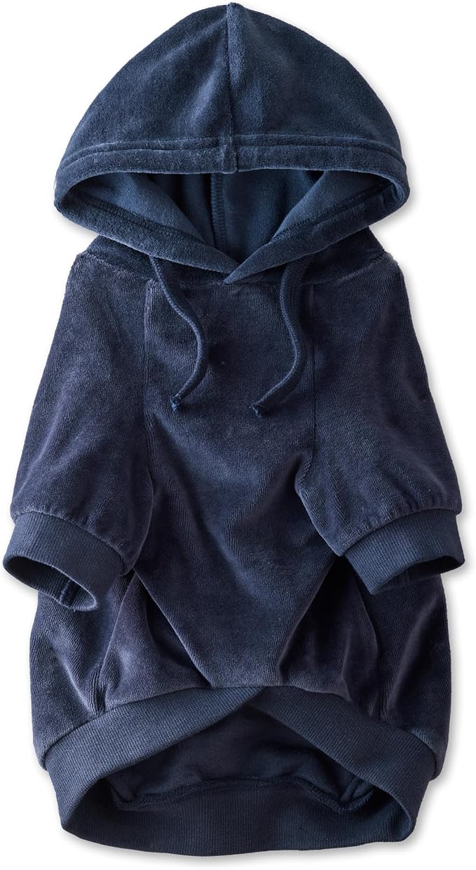 Cooper II Organic Cotton Velour Dog Hoodie Pet Coat for Small, Medium and Large Dogs, Navy, Large