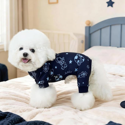 XPUDAC 4 Pack Dog Pajamas for Small Dogs, Soft Dog Onesie, Comfy Puppy Clothes Lightweight Pet Pjs Outfit Pet Clothes for Boy, M