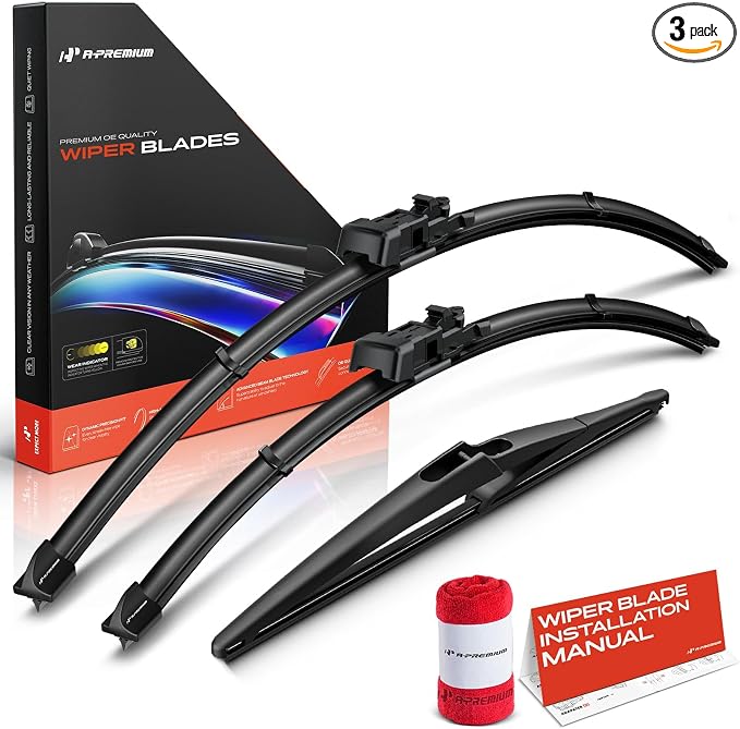 A-Premium 26"+22"+12" Windshield Wiper Blades Compatible with Mercedes-Benz GLE400 GLE350 GLE550e GLE63 AMG & More Models - Front Rear Wipers Blade Set with Wear Indicator & Towel (Pack of 3)