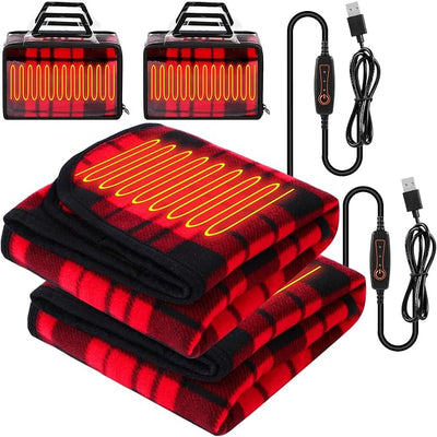 Tuanse 2 Pcs USB Heated Blanket 25"x35" Small Portable 5v 3 Setting Electric Blanket with Timer and Temperature Controller Winter Wearable Recharge Throw for Travel Home(Red and Black Stripes)