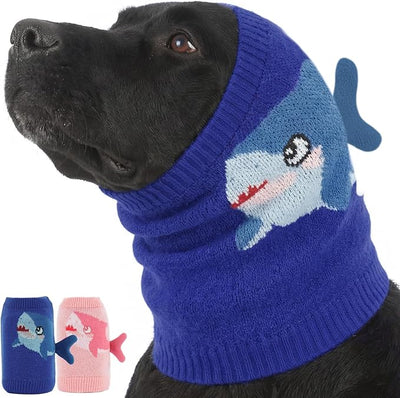 Nanaki Noise Cancelling Dog Ear Muffs for Anxiety Relief,Vet Visit,Travel-Breathable Dog Head Protection for Bath,Grooming No Shake Ear Wraps for Dogs Hematoma,Snoods for Eating Drinking Cute Shark
