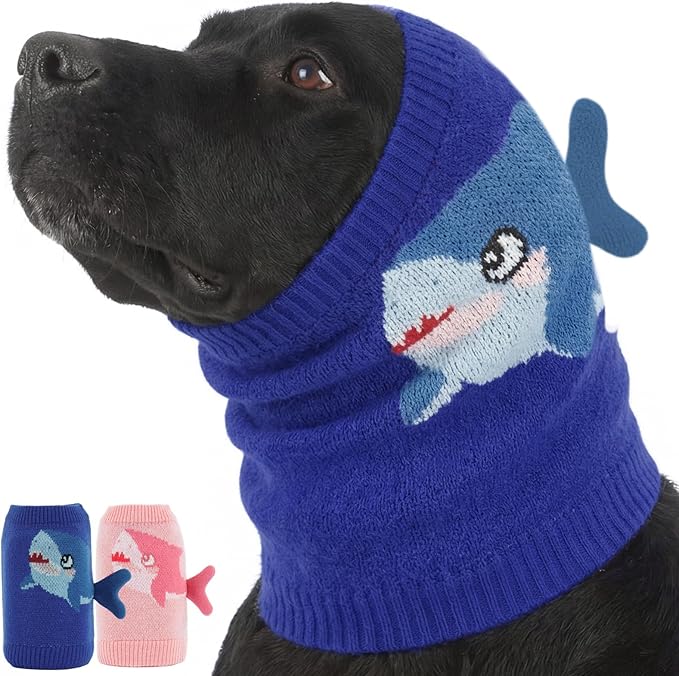 Nanaki Soft Dog Ear Muffs Noise Protection for Thunder Fireworks Dog Ear Cover for Grooming Bath,Comfort Calming No Shake Ear Wraps for Dogs Hematoma,Snoods for Eating Drinking with Cute Shark