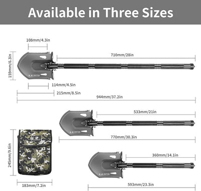 HX OUTDOORS Survival Tactical Shovel 180°Adjustable Head Multi-Tool Shovel | 440 Stainless Steel Heavy Duty Shovel with Anti-Loosening Spring Lock,For Off-road Recovery,Snow,Emergency