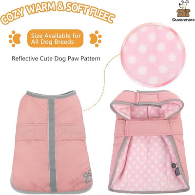 Queenmore Dog Winter Coat - Fleece Puffer Dog Down Vest, Cold Weather Pet Jacket for Small, Medium and Large Dogs (Light Pink, XS)