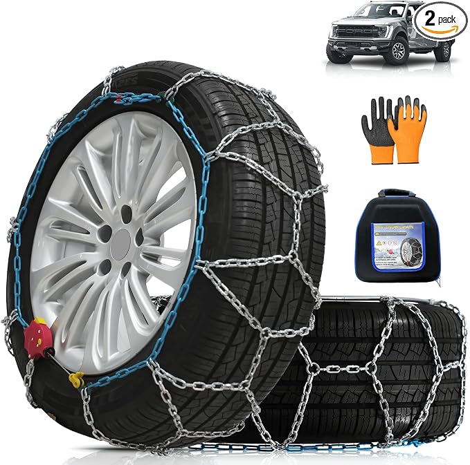 AutoFixing Snow Chains Tire Chains For Light Truck SUV Pickup Trucks, Easy installation, Contains Titanium for Wear Resistance, Set of 2(HRV260)
