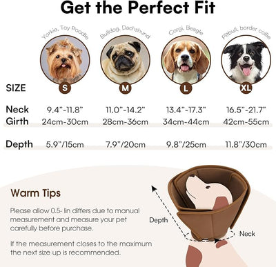 Queennmore Soft Recovery Cone for Small Dogs & Cats,Adjustable Comfy Dog Cone Alternative for Post-Surgery Wound Healing,Coffee,S