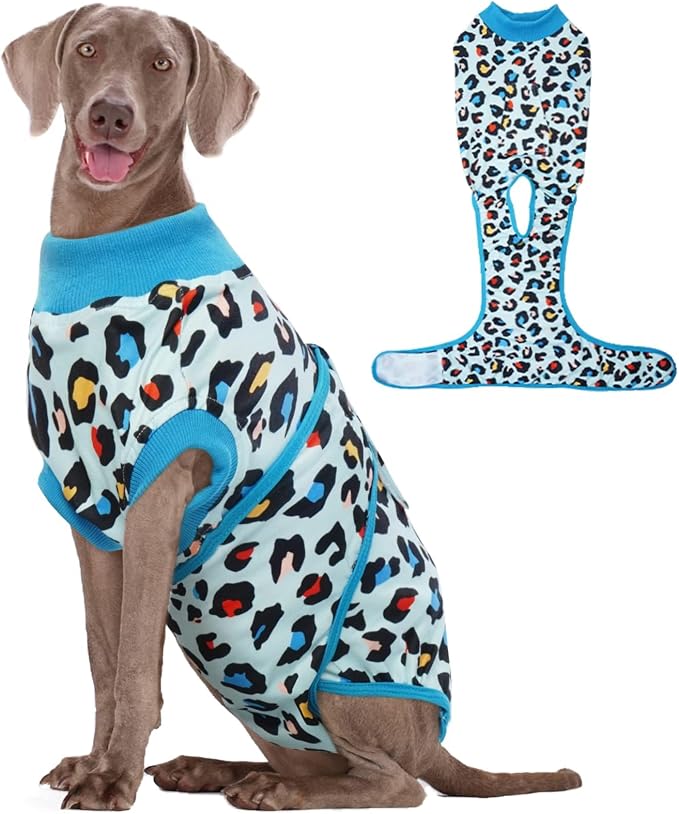 Kuoser Dog Recovery Suit for Dogs After Surgery,Professional Surgical Onesie for Female Male Dogs Spay Neuter,Soft Dog Surgery Suit Bodysuit for Abdominal Wounds Skin Disease,Blue Leopard XL