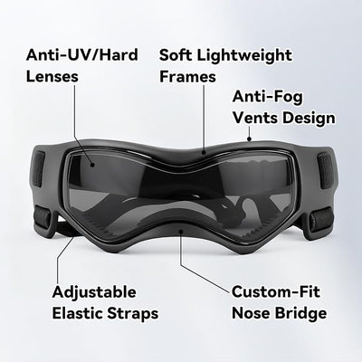 Enjoying Dog Sunglasses Extra-Small to Small Breeds, Dog Goggles UV Protection, Driving Eye Protection for Little Dogs, Breathable Windproof Dustproof Anti-Fog, Adjustable Straps, Cool Black