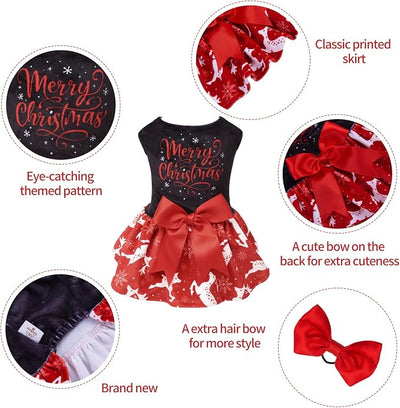 CuteBone Merry Christmas Dog Dress Velvet for Small Dogs Girl Reindeer Puppy Dresses Red Dog Clothes