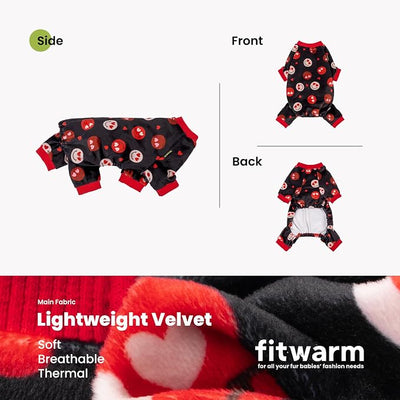 Fitwarm Hearts Eyes Smily Face Dog Pajamas, Cozy Valentines Outfit for Small Dogs Boy Girl, Festive Pet Clothes, Black, Red, XXL