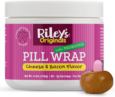 Riley's Pill Wrap for Dogs with Probiotics - Delicious Cheese & Bacon Flavored Pill Paste for Dogs - Wrap Pills, Capsules, Tablets in a Pocket or Pouch to Mask the Taste & Make Pill Time Easy - 4.2 oz