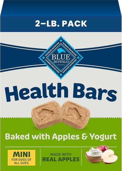 Blue Buffalo Mini Health Bars Apples & Yogurt Crunchy Dog Biscuits, Bite-Sized for Training, Oven-Baked with Real Apples & Natural Ingredients, Healthy Dog Treats, Box 2 lbs.