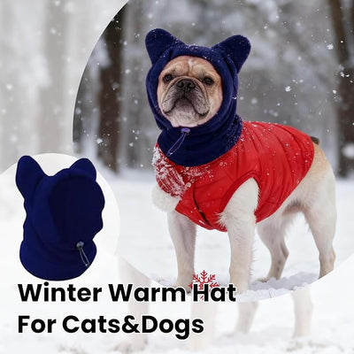Dog Snood Winter Hood with Ear Protection, Fleece Neck Warmer for Dogs, (Blue, Medium)