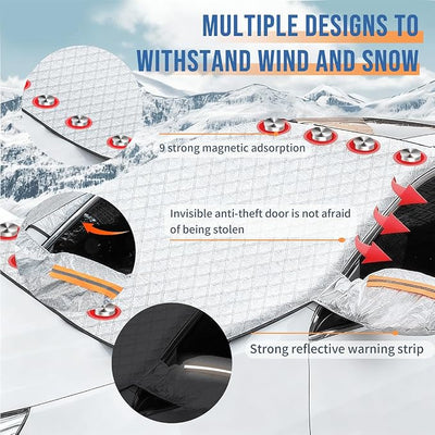 4-Layer Magnetic Windshield Cover for Car, 2026 Windshield Frost Protector Cover, Universal Magnetic Snow Cover with Side Window and Rearview Mirror Protector, for Most Cars, Suv, Truck (SUV Fit)