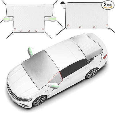 2 Piece Car Windshield Sunshade Set, Front & Rear Window Sun Shade with Magnetic Edges and Side Mirror Covers, Foldable Sun Visor, Blocks UV Rays and Keeps Car Cool(Unobstructed Rearview,Silver)