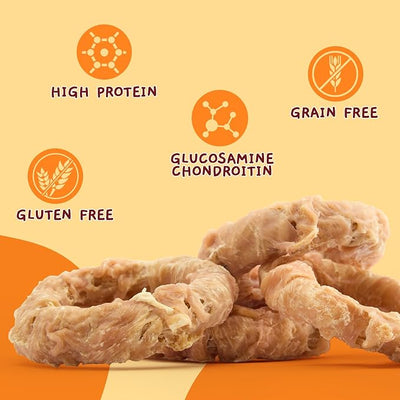 Jungle Calling Beef Tendons for Adult Dogs, Chicken Wrapped Tendons Dog Chews Long Lasting Hip and Joint Supplement for Dogs with Glucosamine (Ring) (Pack of 2)