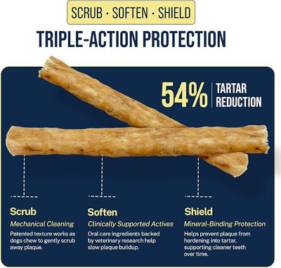 Tartar Shield® Soft Rawhide Dental Chews for Extra Large Dogs | VOHC Accepted | Reduces Tartar, Controls Plaque & Freshens Breath | Vet Recommended | Bacon Flavor | USA Made | 12 Count