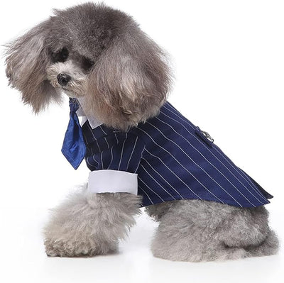 QBLEEV Dog Tuxedo Suit with Bow Tie, Formal Black & White Striped Dog Costume Outfit, Doggy Tux Prince Dress for Wedding Party Birthday Holiday, Elegant Dogs Attire for Chihuahua Yorkie Shih Tzu