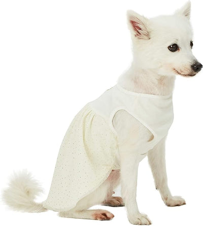 Blueberry Pet My Little Princess Cotton Blend Dog Tulle Dress in Sweet Vanilla with Heart, Back Length 14", Pack of 1 Clothes for Dogs