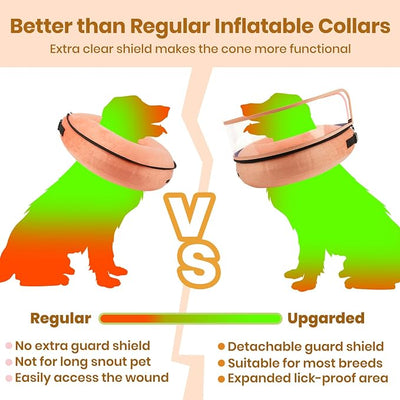 BARKLESS Dog Cone, Inflatable Dog Cone After Surgery, Soft Surgery Collar with Enhanced Anti-Licking Guard Shield for Pets, Patented Protective Donut Collar (Orange, M+ (Neck:11"-14"))