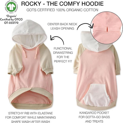 Pet Passion Rocky – The Original Lightweight Hooded Tee 100% Organic Cotton Dog Hoodie Pet Coat Sweater for All Sized Dogs, Pink Color Block, X-Small (5-12 lbs)