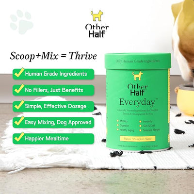 Other Half Everyday - Dog Multivitamin Supplement - Daily Joint, Gut, Allergy, Immune, Urinary Tract Support, Skin, Coat & More - Glucosamine, Chondroitin, Omega 3 & Probiotics | 45 Active Ingredients