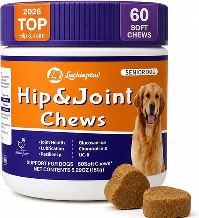 Senior Dog Hip & Joint Supplement Chews, 12-in-1 Advanced Mobility Support with UC-II Collagen, Glucosamine, Chondroitin & ASU, Chicken Salmon Soft Chews for Small Medium Large Dog, 60 Count