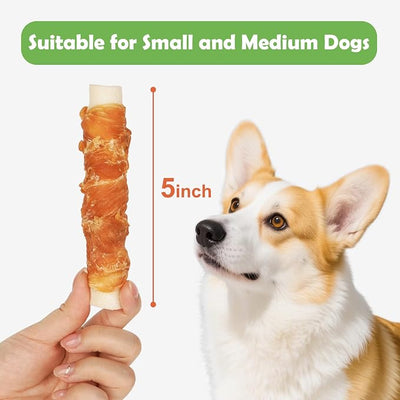 MON2SUN Dog Treats 5 Inch Chicken Wrapped Stuffed Rawhide Rolls with Beef and Chicken Liver, Rawhide Chews for Medium Dogs, 10.6 oz (6 Count)