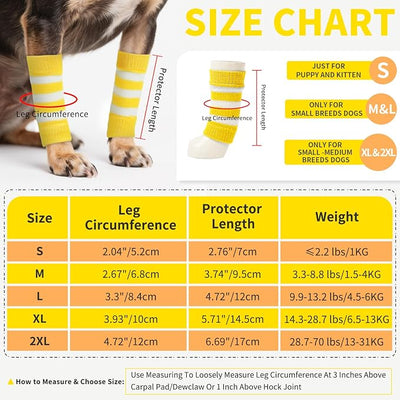 ROZKITCH Pet Dog Elbow Protector Dog Elbow Sleeve, 2PCS Front Leg and 2PCS Back Leg Knee, Elbow Wrap Leg Warmer Wrap Protector, Pet Elastic Knitted Breathable Protective YellowStripe M