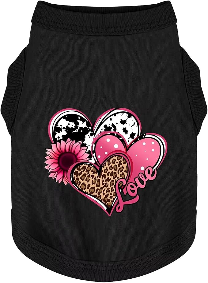 Discover Cozy Cotton Canine Wear: Soft, Lightweight, and Breathable Dog Shirt Vest with Eye-Catching Graphics (Hearts and Love), Keeping Your Furry Friend Comfy! Black M