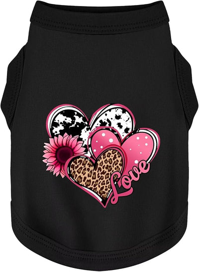Discover Cozy Cotton Canine Wear: Soft, Lightweight, and Breathable Dog Shirt Vest with Eye-Catching Graphics (Hearts and Love), Keeping Your Furry Friend Comfy! Black XS