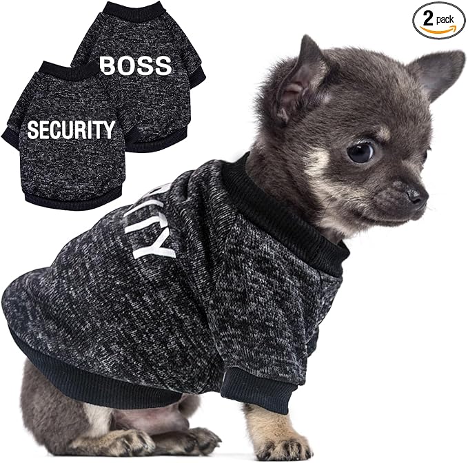 2 Pack Black Security Dog Sweatshirt Fleece Dog Sweaters for Small Dogs Boy Male Warm Winter Puppy Sweater Teacup Chihuahua Clothes Cat Sweater Pet Outfit Coat, Black, XXS