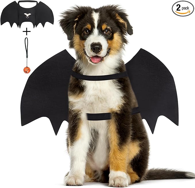 Bat Wings for Dog, Adjustable Halloween Pet Bat Costume with Bell for Medium Dogs Party Decoration and Cosplay (Medium, Black)