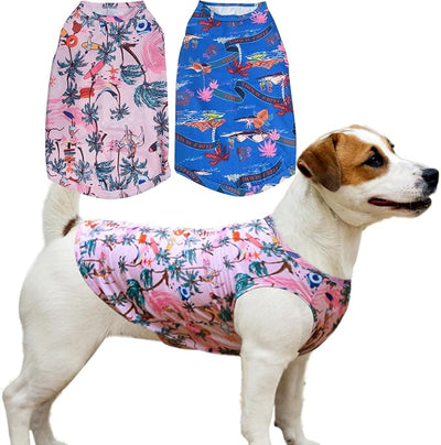 Dog Cooling Shirts, Medium Dog ShirtsDog Clothes for Boy Girl Dogs, Dogs Cooling T-Shirts for Pug, Pitbulls, Dog Summer Shirts Hawaiian, M, 2 Pcs