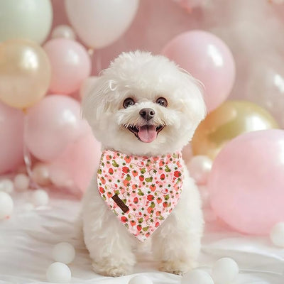 Strawberry Dog Bandana - Soft Pastel Spring Summer Dog Neck Scarf, Cute Pet Bib for Medium Large Dogs, Sweet Photo Dogs Cats Prop for Daily Use Parties & Pet Photography L