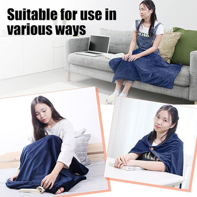 Heated Throw Blanket Shawl USB Cordless Wrap for Women,Electric Ultra Soft Throw Flannel Warm Cape Battery Operated,Heating Shawl with 3 Heating Settings for Car Office Home 40" × 28",Navy blue