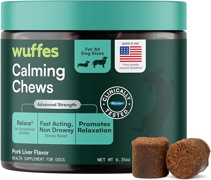 Calming Soft Chews for Dogs, Stress Support Supplement with Relora®, GABA, L-Tryptophan & Chamomile, Sedative-Free Calming Relief for All Dogs, 60 Soft Chews