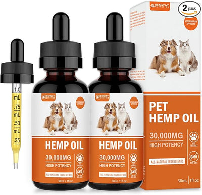 (2-Pack) Organic Hemp Oil for Dogs and Cats - Pet Hеmp Drops for Anxiety Relief, Stress,Pain, Calming, Sleep, Arthritis - Treats Chews - Support Hip and Joint Health - Rich in Omega 3-6-9