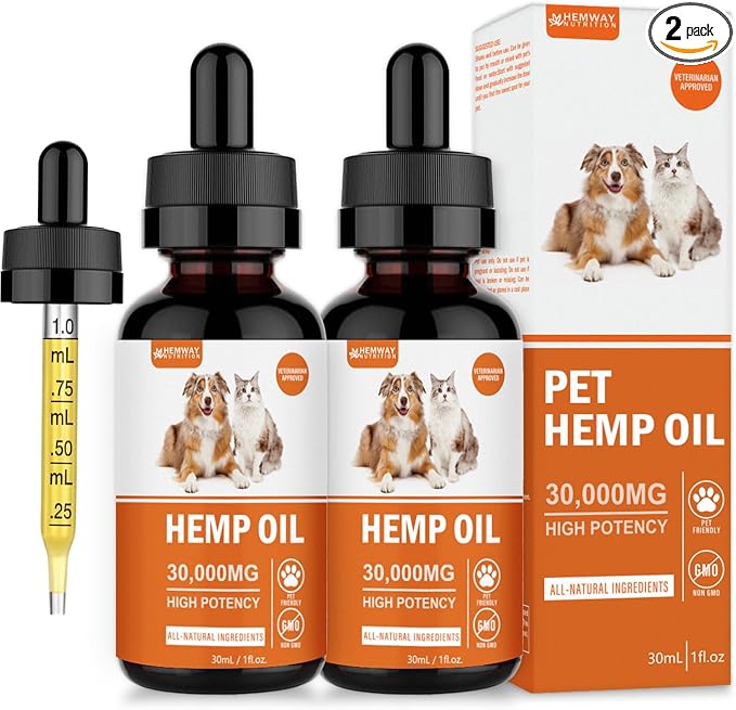 (2-Pack) Organic Hemp Oil for Dogs and Cats - Pet Hеmp Drops for Anxiety Relief, Stress,Pain, Calming, Sleep, Arthritis - Treats Chews - Support Hip and Joint Health - Rich in Omega 3-6-9