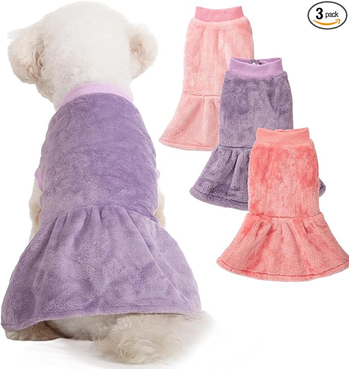 3-Pack Winter Dog Sweater Dresses XXS XS for Small Female Dogs & Cats- Ultra-Soft Warm Puppy Coats | Stylish Dog Dresses (Pink,Violet,Rosepink, XX-Small)