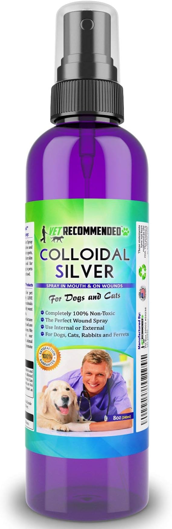 Vet Recommended Colloidal Silver for Dogs and Cats, Colloidal Silver Spray that Works as Natural Hot Spot Solution for Dogs - Made in USA (8oz/240ml)