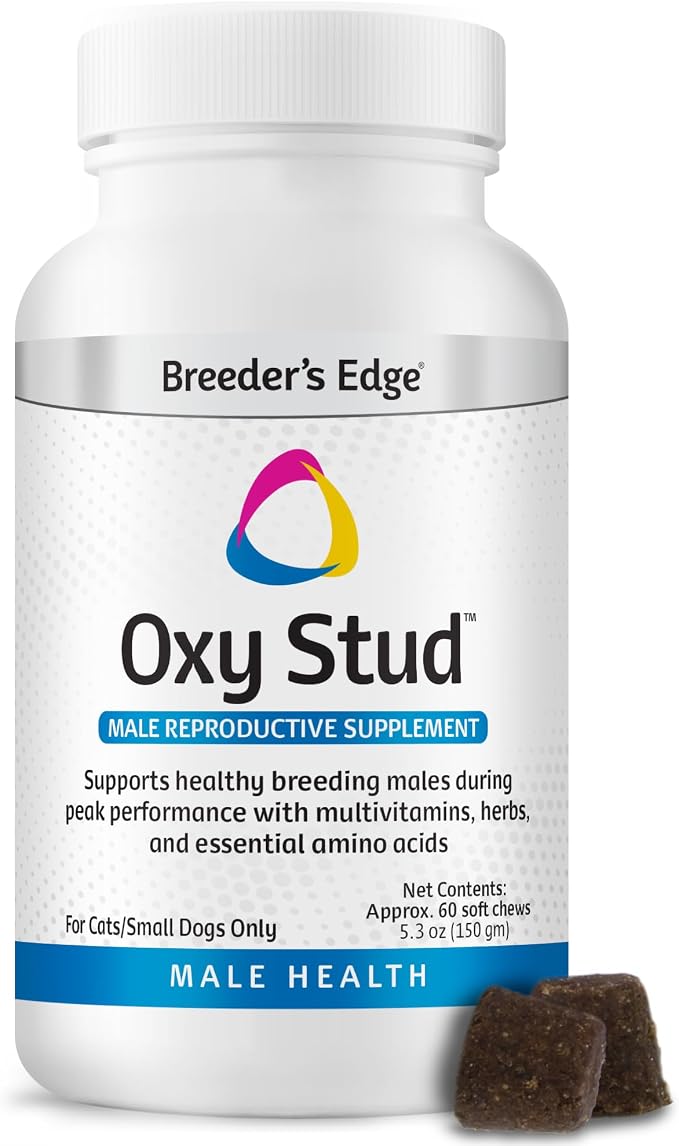 Breeder’s Edge Oxy Stud Male Supplement Multivitamin for Dogs & Cats, Helps Support Breeding, Fertility and Nutritional Needs Specific to Male Reproductive Health, Soft Chews - 60ct Small Dog & Cat