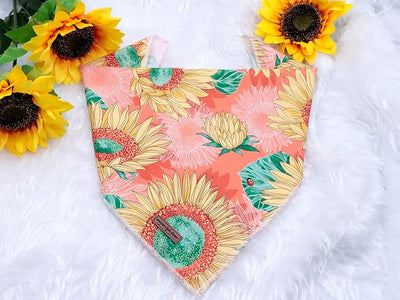 Unique style paws Dog Bandana, Sunflower Print 1PC Washable Square Dog Scarfs for Small Medium Large Dogs Adjustable Dogs Bib Scarfs for Girl Dogs