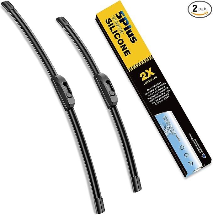 5 PLUS Premium Silicone Wiper Blades 28"+17" Front Windshield Wipers 2-PACK | All Weather Performance, Waterproof Rain Wiping, Streak-Free Visibility, Long Lasting Harsh Weather Design