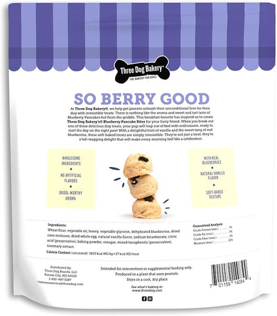 Three Dog Bakery Blueberry Pancake Bites,Treats with Real Blueberries & Vanilla,Mess-Free Snacks & Training Cookies for Dogs-& Puppies,Human-Inspired,(Pack of 2)