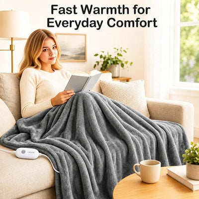 Eydna Electric Heated Blanket Full Size 72"x84",Fast Heating Throw, Soft Plush Microplush for Bed & Couch, 10 Hours Auto Off & 5 Heating Levels, Machine Washable, Gifts for Womens & Family-Light Gray