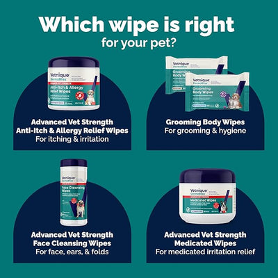 Vetnique Dermabliss Dog Wipes, Fragrance-Free Face Wrinkle & Skin Fold Care | Medicated Chlorhexidine & Ketoconazole Dog Grooming, Face & Paw Wipes for Bulldog Wrinkles & Folds; Gentle Daily, Cat-Safe