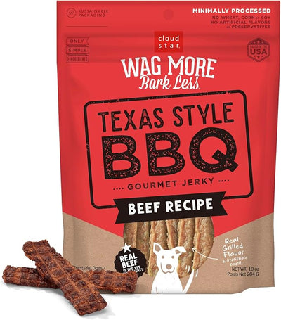 Cloud Star Wag More Bark Less - Dog Treats - Jerky - Texas BBQ Beef - 10 oz Pouch