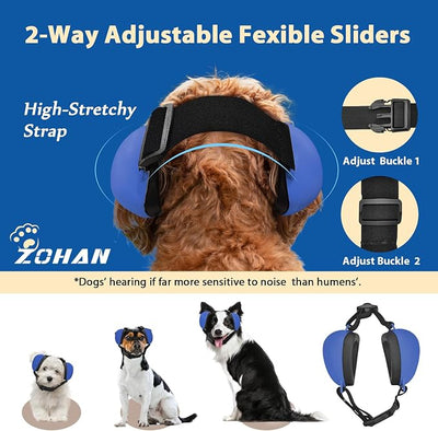 ZOHAN Dog Ear Muffs for Noise Protection, Comfort Dog Noise Cancelling Ear Muffs with Fast Snap Lock for Fireworks, Thunder, Vacuums(Blue,L)