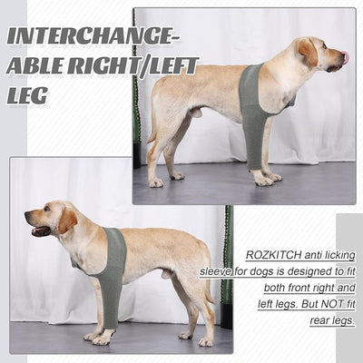 ROZKITCH Dog Leg Wound Cover for Front Right Left Leg, Pet Prevent Licking Wound Elbow Knee Protector, Dog Recovery Suit Cone Collar Alternative for Sprain ACL CCL Arthritis Joint Care Grey L